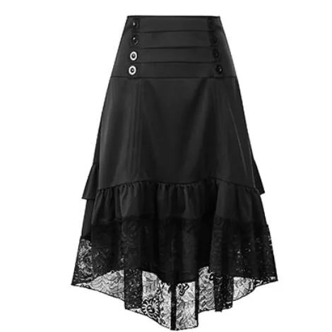 Costumes Steampunk Gothic Skirt Lace Women Clothing High Low Ruffle Party Lolita Red Medieval Victorian Punk Skater Button Front