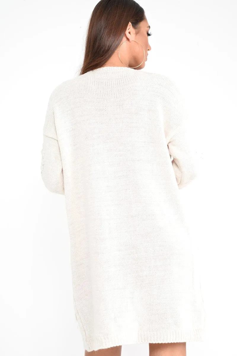 Cream Knitted Longline Bobble Cardigan - Annette