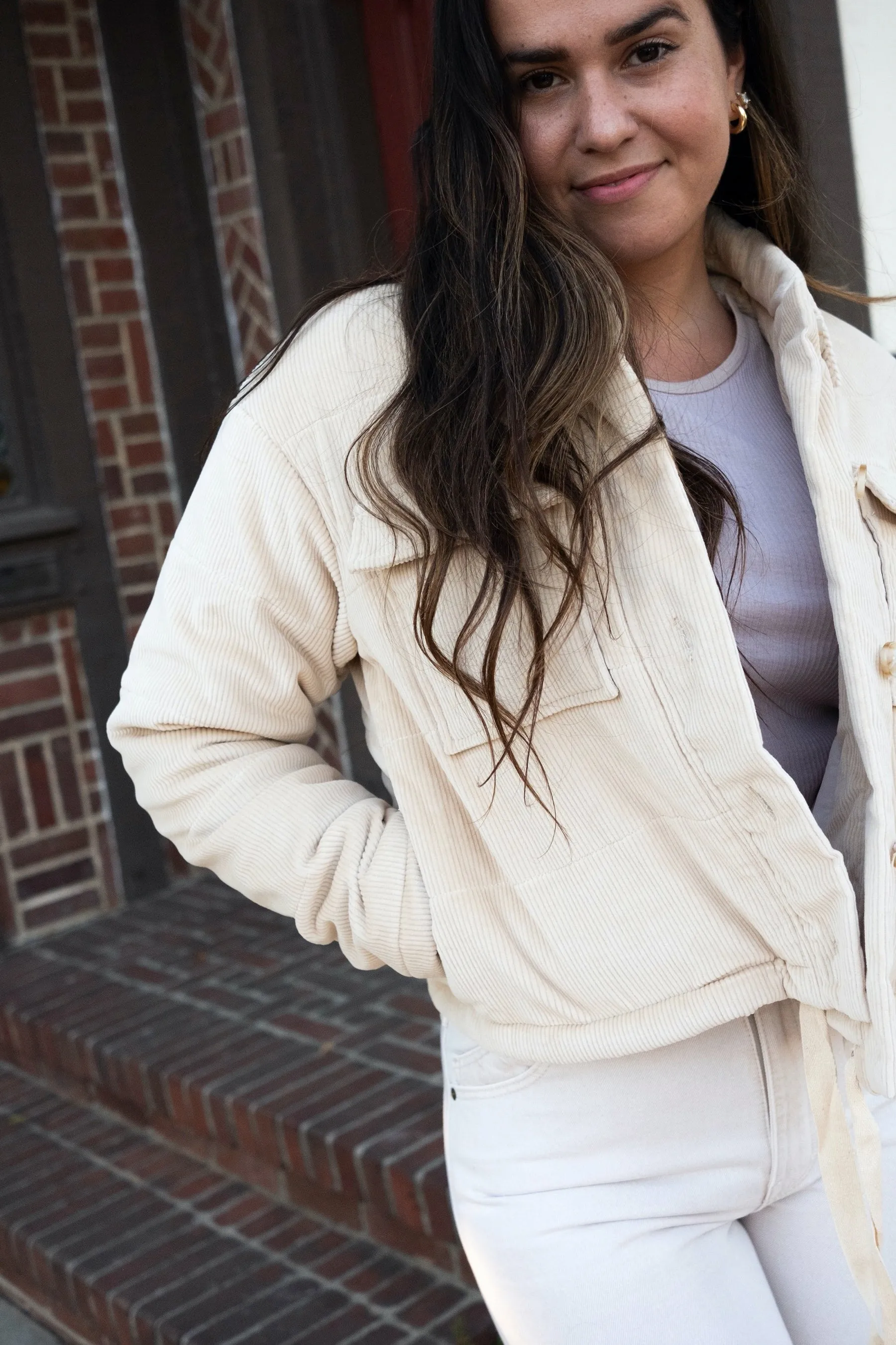 Cream Valery Corduroy Puffer Jacket