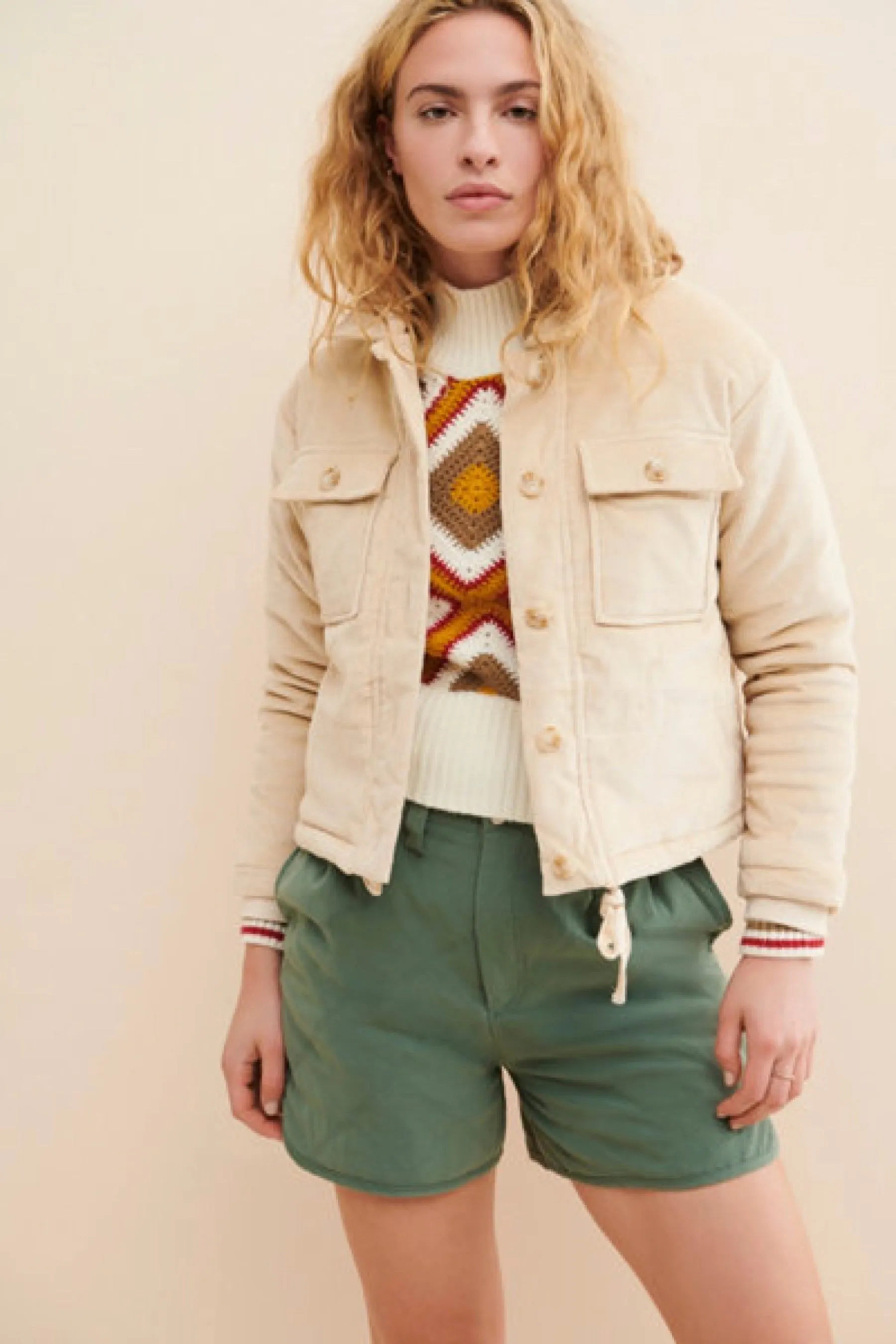 Cream Valery Corduroy Puffer Jacket