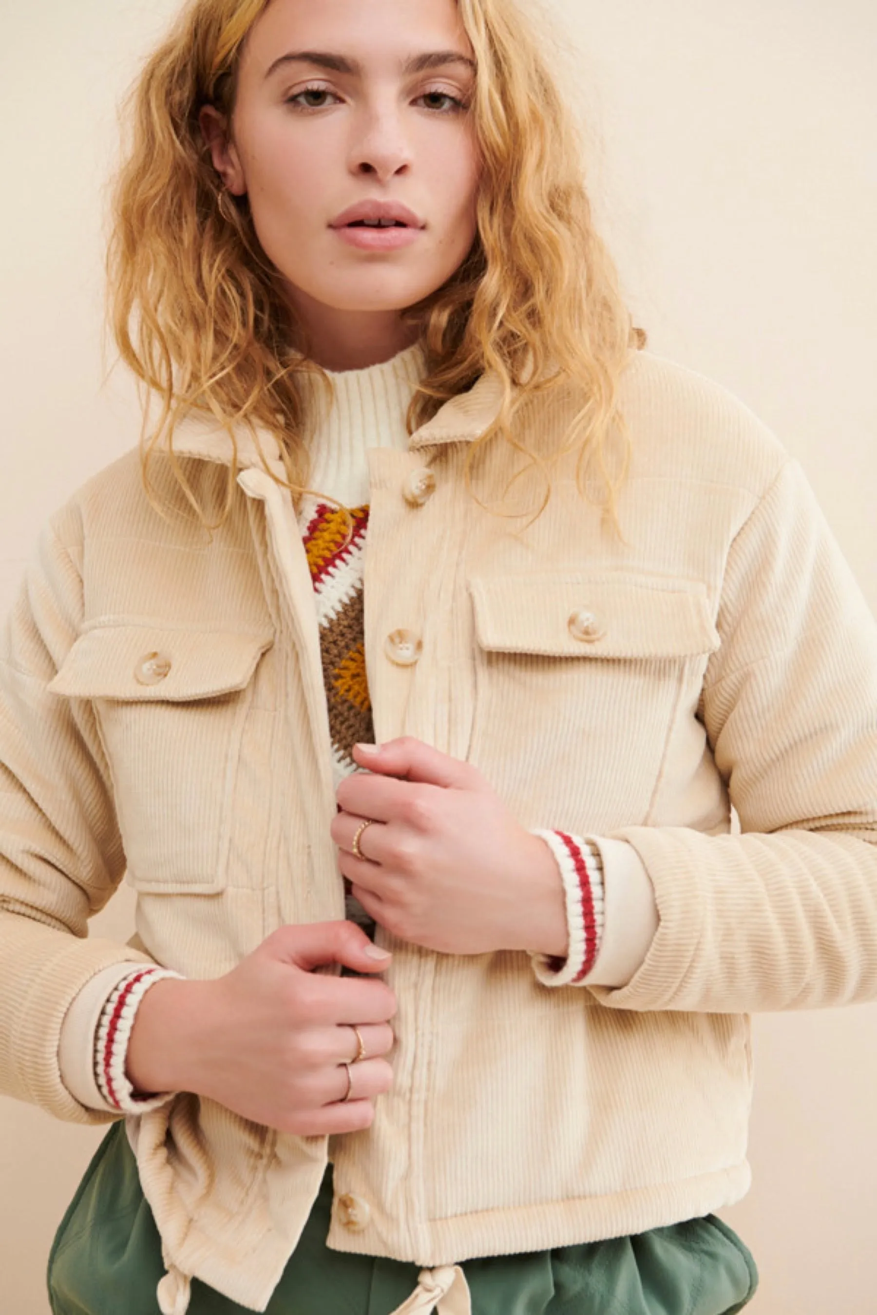 Cream Valery Corduroy Puffer Jacket