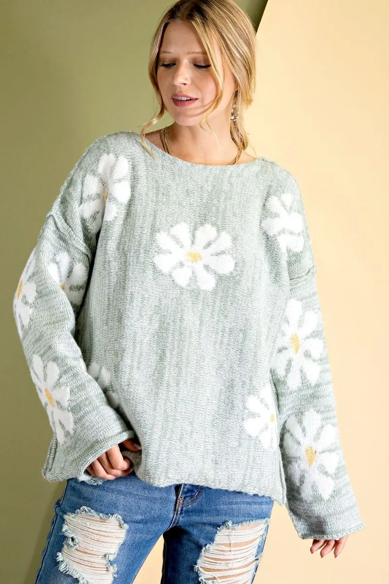 Daisy flower patterned loose fit sweater (multiple colors available) RESTOCKED