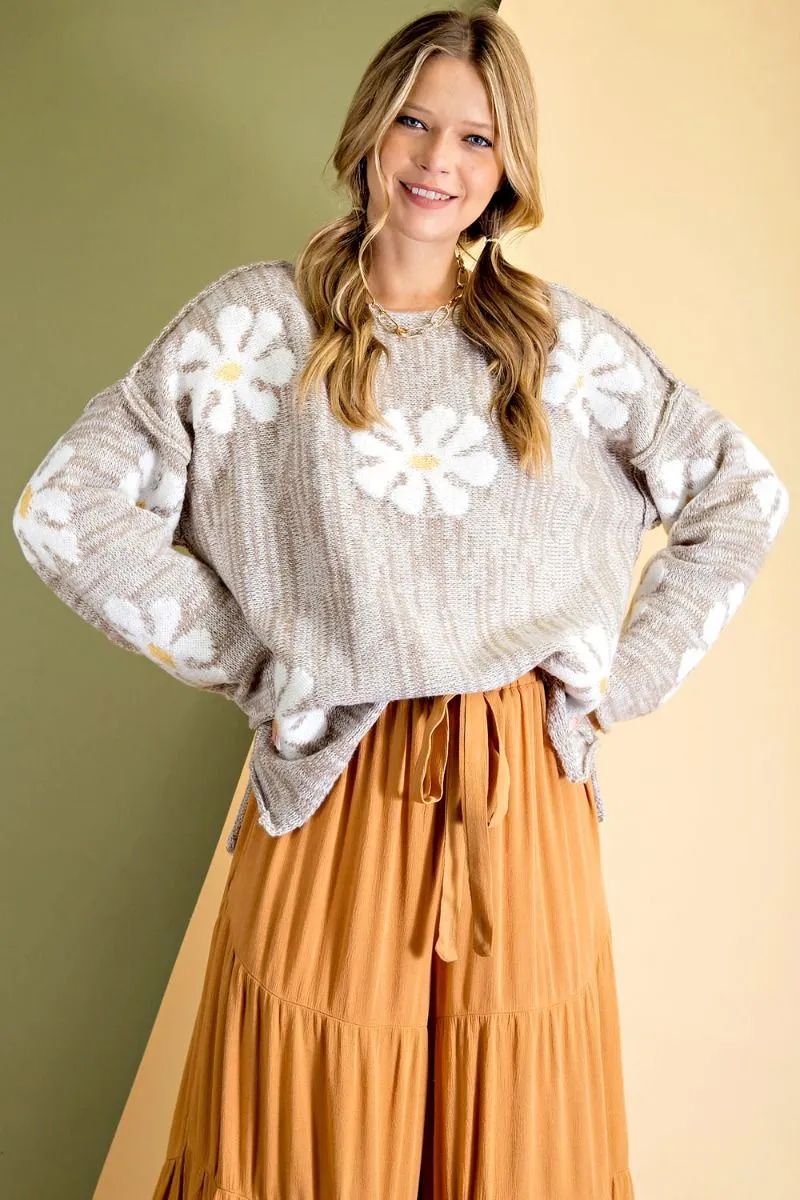 Daisy flower patterned loose fit sweater (multiple colors available) RESTOCKED