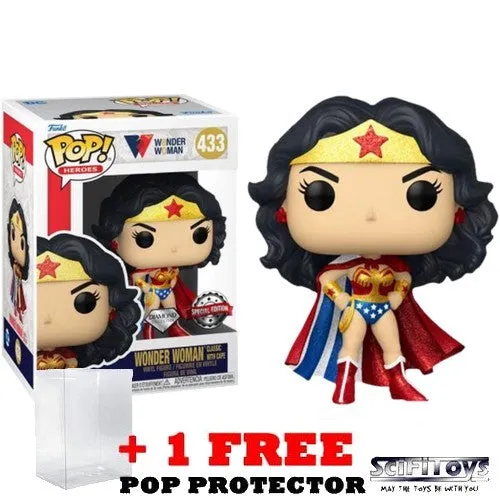 DC 80th Anniversary : Wonder Woman Classic with Cape Diamond Glitter #433 Pop Vinyl Funko Exclusive