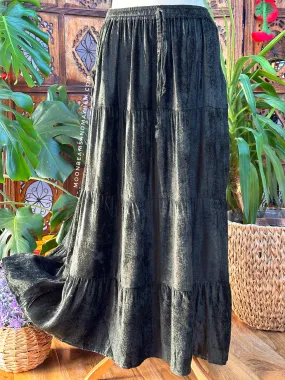 DEEPEST GREEN STARGAZER VELVET SKIRT (WITH POCKETS)