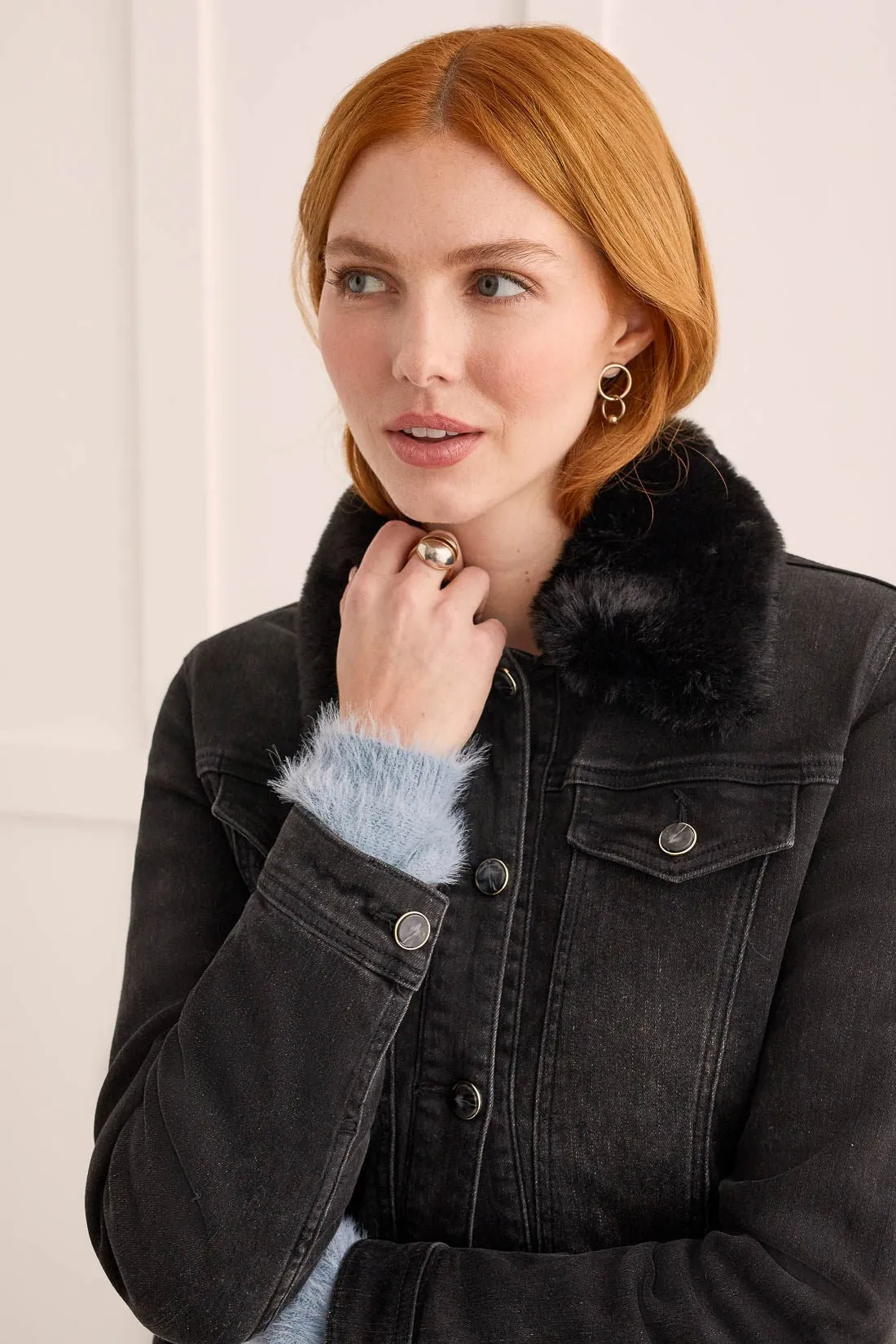 Denim Jacket w/ Removable Fur Collar