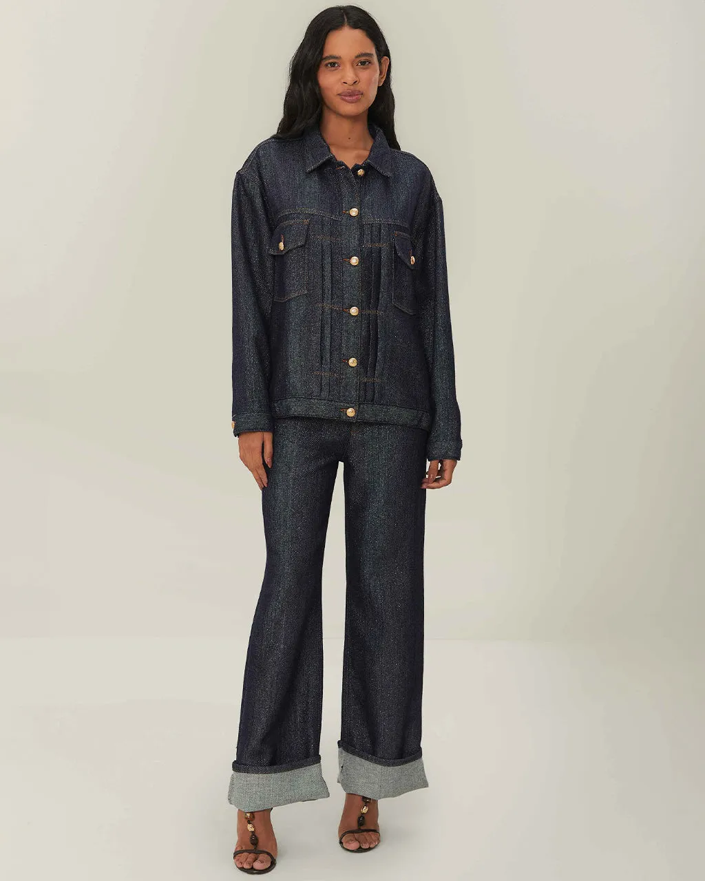 Denim Shine Wide Leg Pants