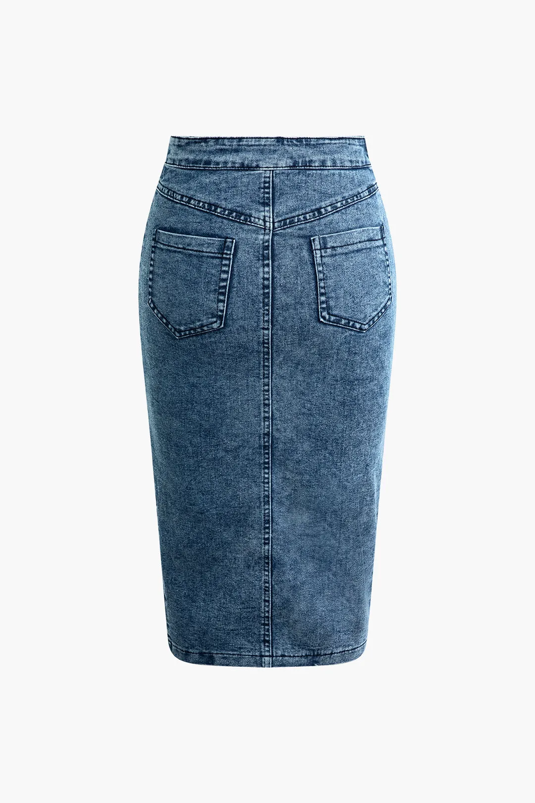 Denim Zipper Crop Tank Top And Pencil Split Skirt Set