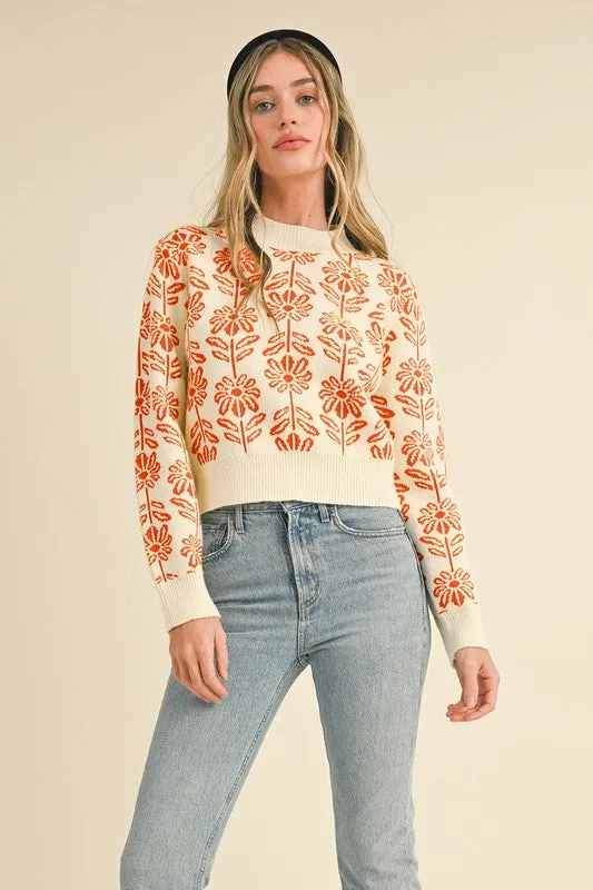 Dive Right In - Floral Pattern Knit Sweater