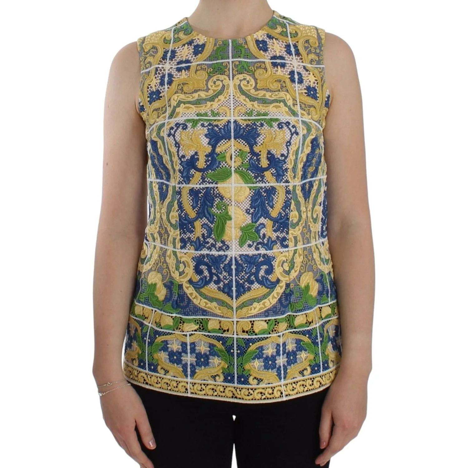 Dolce & Gabbana Majolica Embroidered Sleeveless Elegance