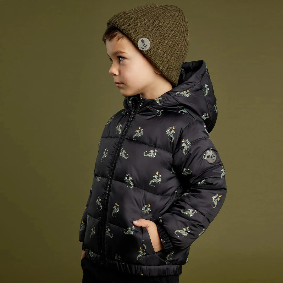 Dragon Print on Black Hooded Packable