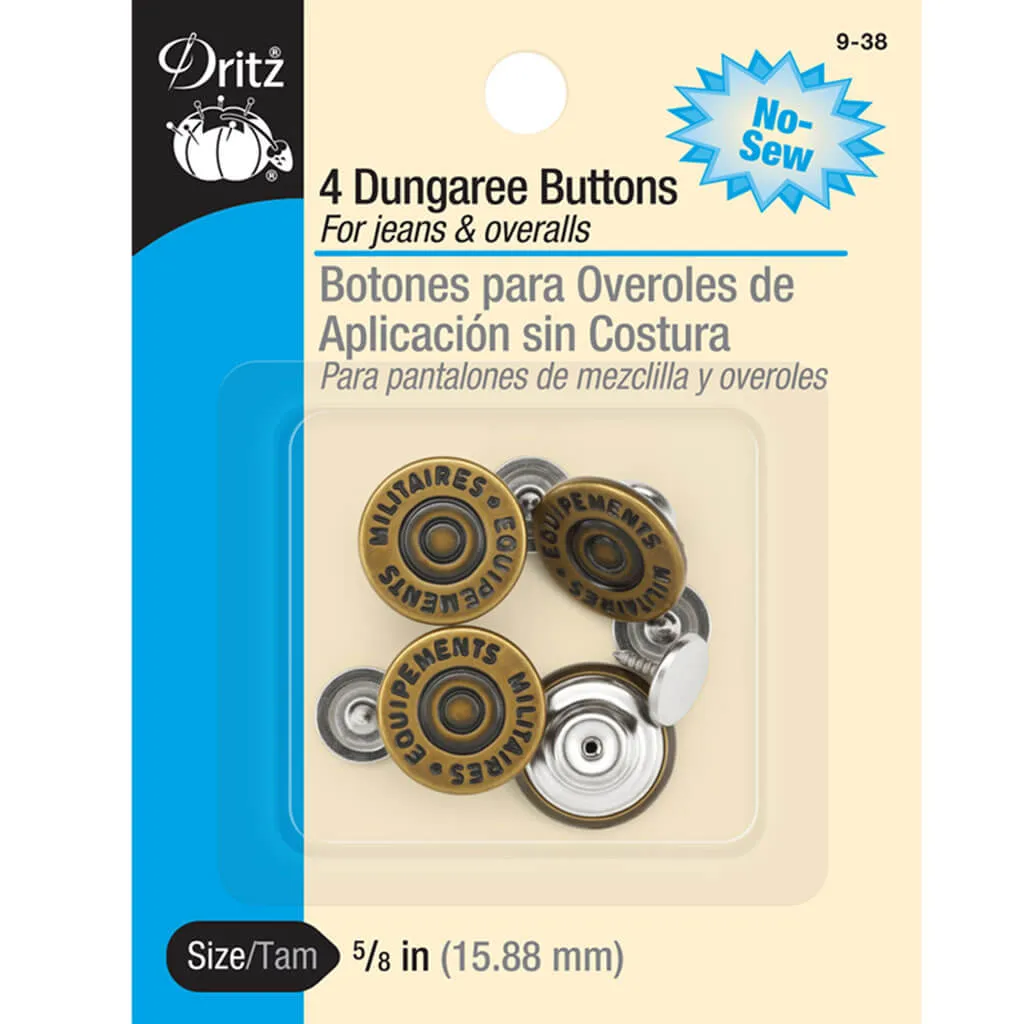 Dritz No-Sew Dungaree Buttons 5/8" 4ct, Copper