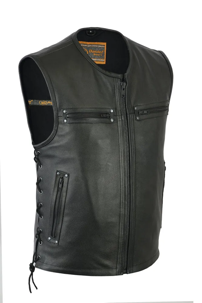 DS146 Men's Zipper Grommet Accent CCW Leather Vest