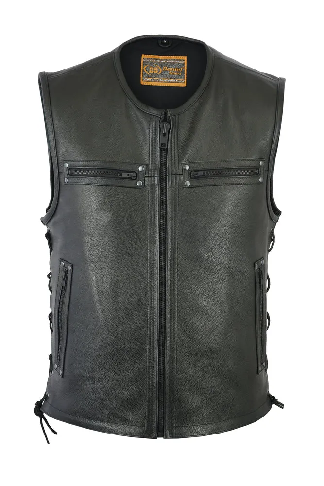 DS146 Men's Zipper Grommet Accent CCW Leather Vest