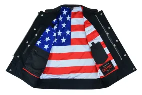 DS165 Men's Leather Vest Red Stitch and US Flag Lining