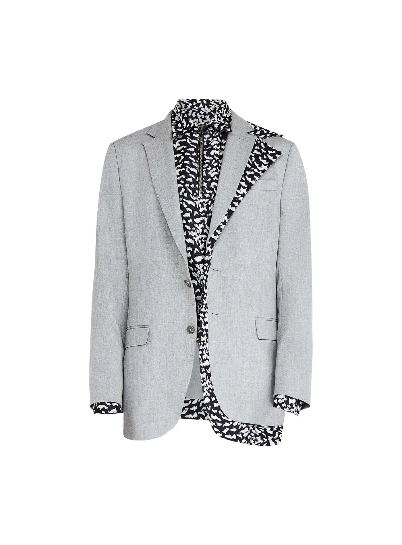 Dusky Grey Suit with Contrast Midnight Leopard Print Lapel