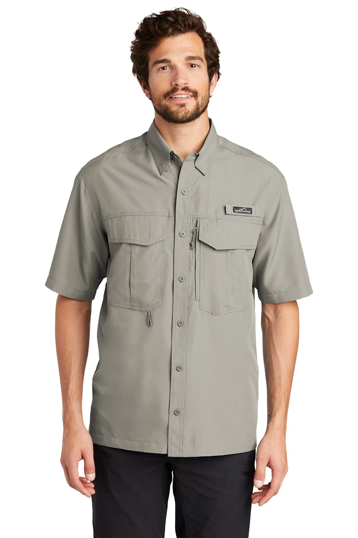 Eddie Bauer Short Sleeve Performance Branded Fishing Shirts, Driftwood