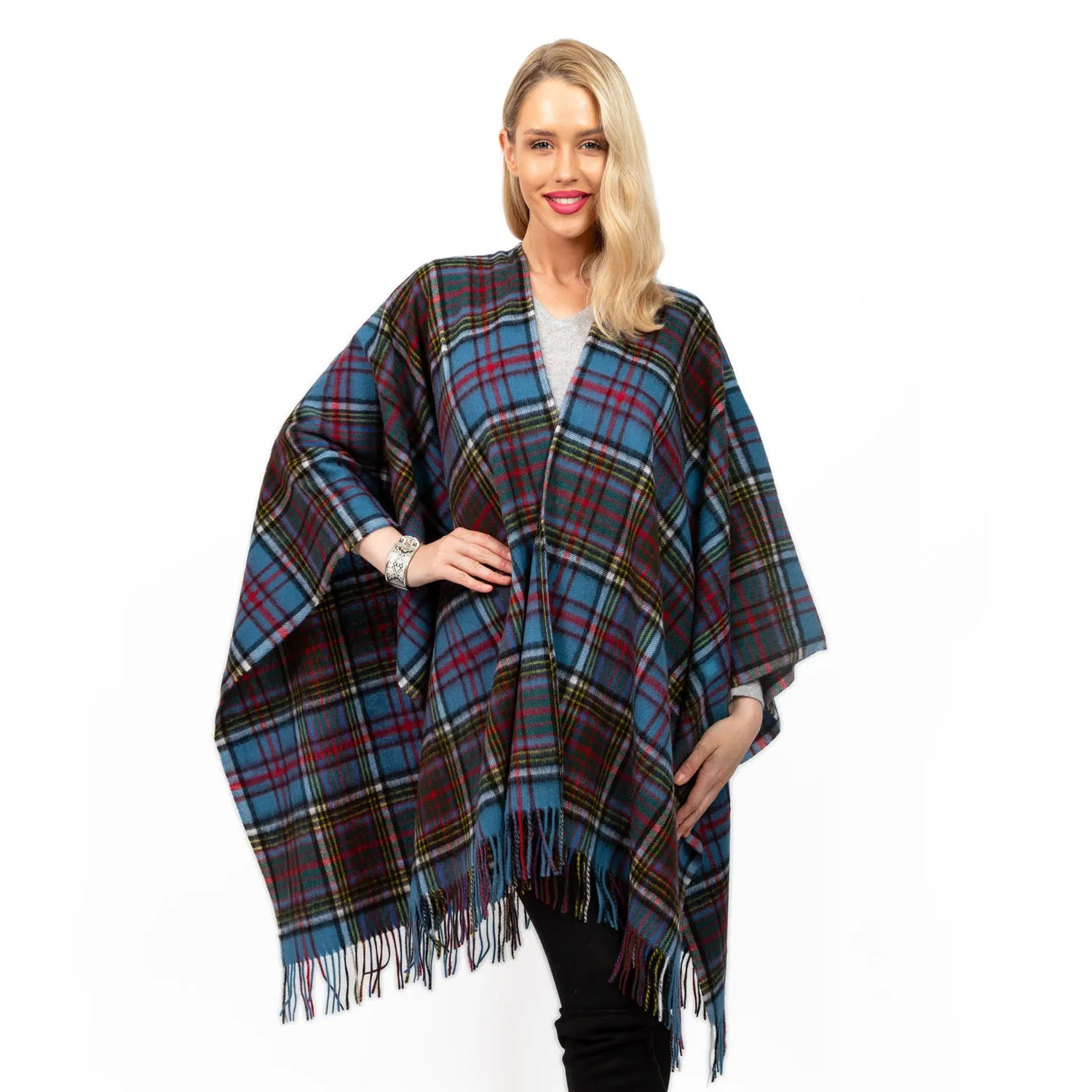 Edinburgh Lambswool Long Tartan Cape Mill Check Eclipse