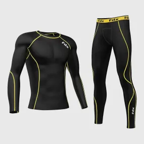 Fdx Men's & Boy's Set Blitz Yellow Skin Fit Compression Top & Leggings