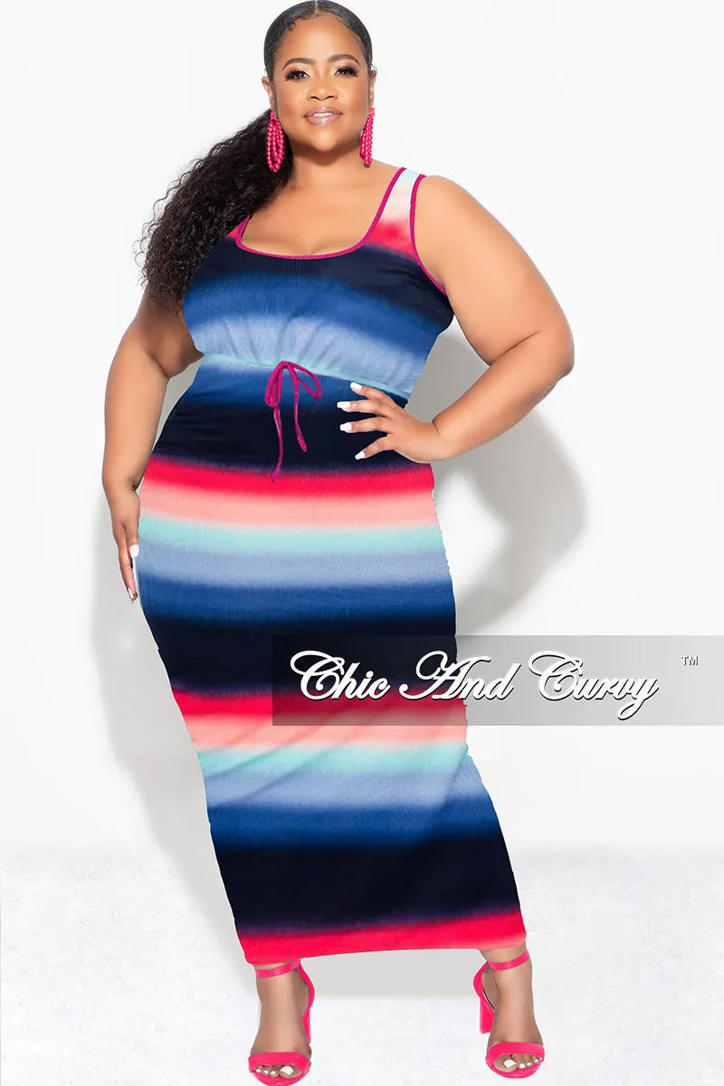 Final Sale Plus Size Ribbed 2pc Crop Drawstring Top and Pencil Skirt in Navy, Fuchsia , & Blue