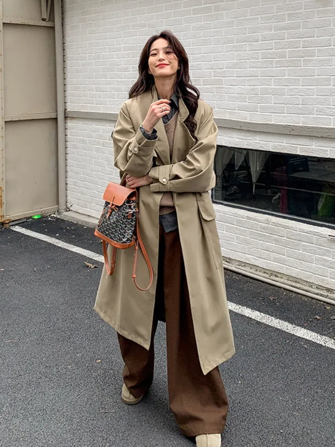 Flap Pocket Long Trench Coat HL4273