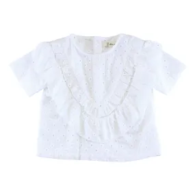 Floral Eyelet Fabric Top - White