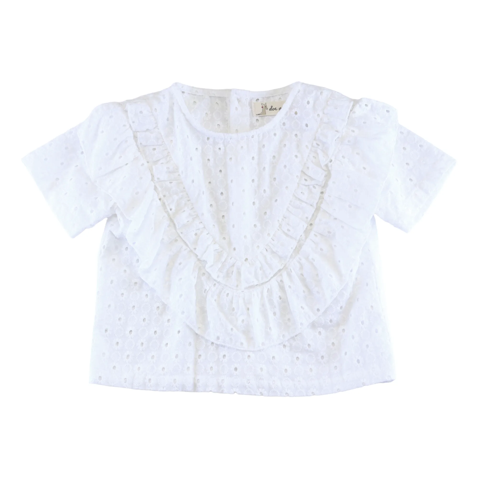 Floral Eyelet Fabric Top - White