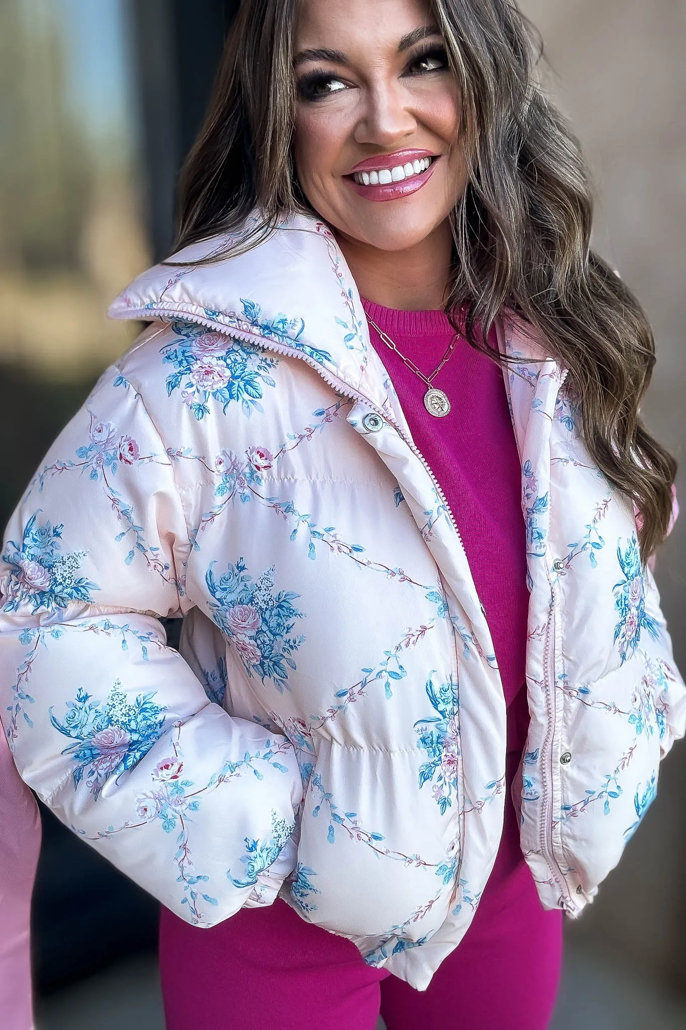 Floral Pink Puffer Jacket