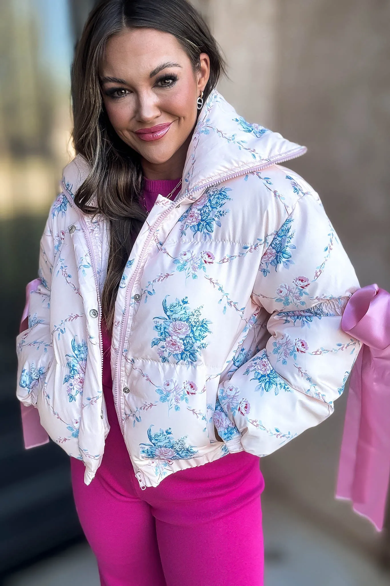 Floral Pink Puffer Jacket