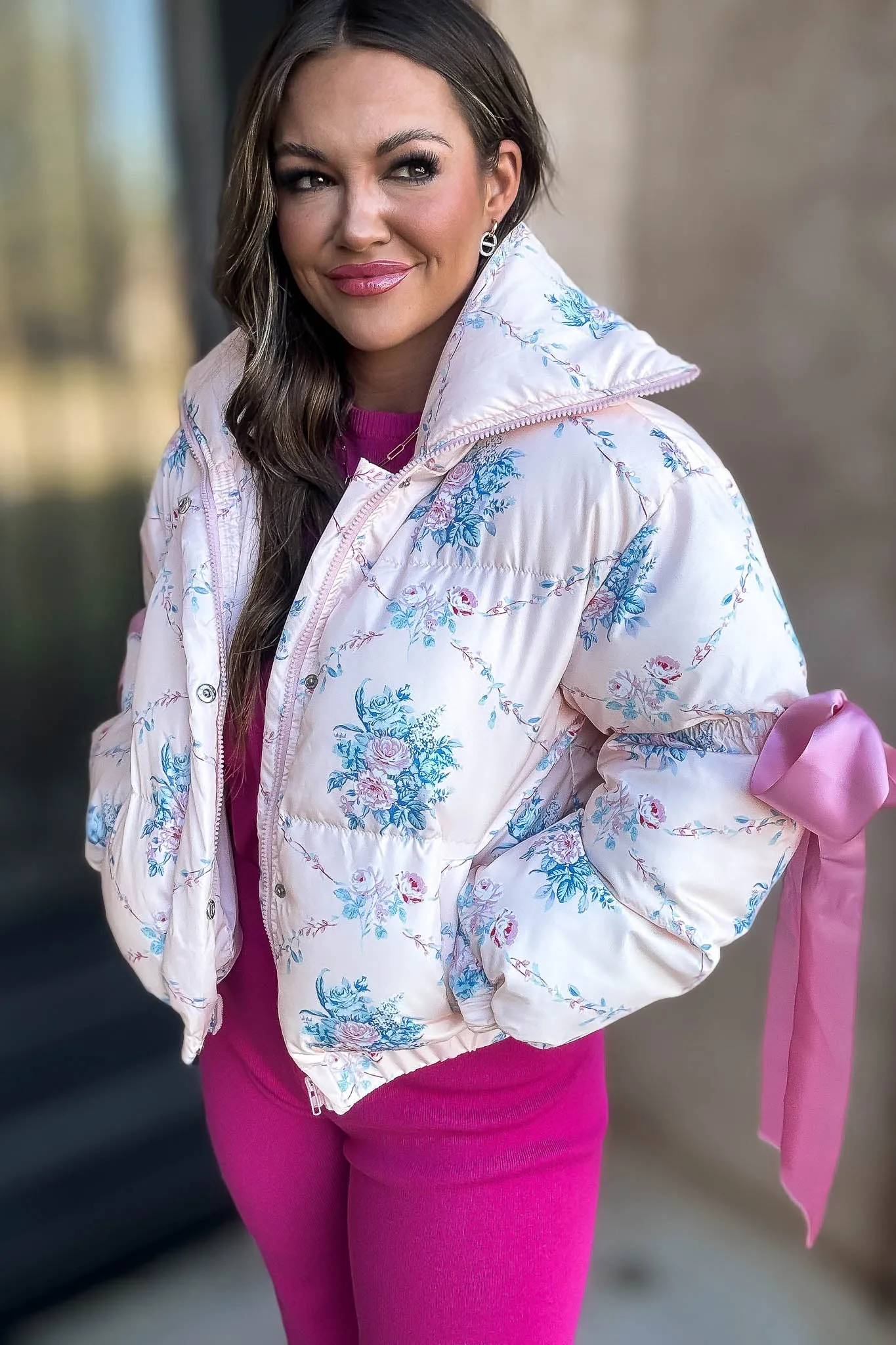 Floral Pink Puffer Jacket