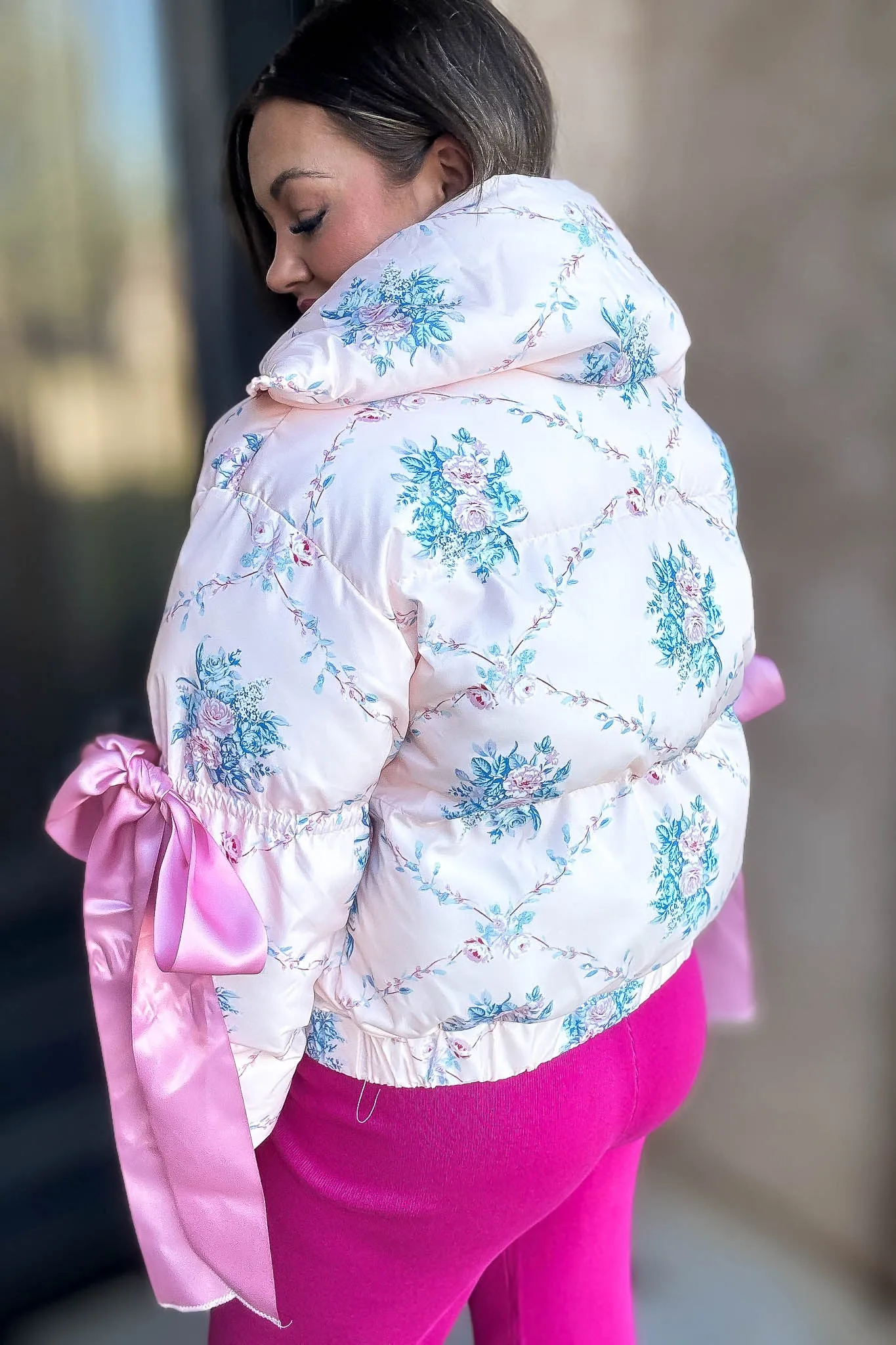 Floral Pink Puffer Jacket