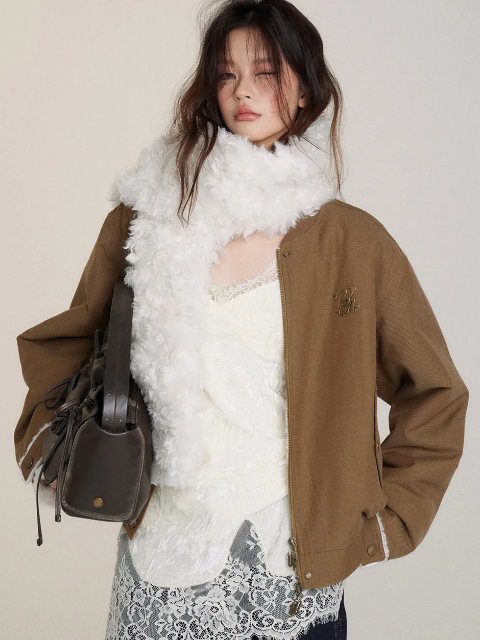 Fur Collar Two-Way Fuzzy Baseball Jacket