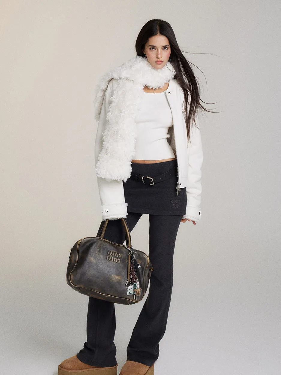 Fur Collar Two-Way Fuzzy Baseball Jacket