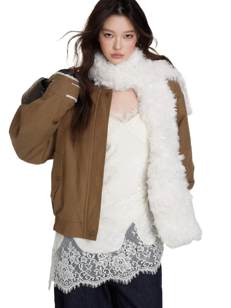 Fur Collar Two-Way Fuzzy Baseball Jacket