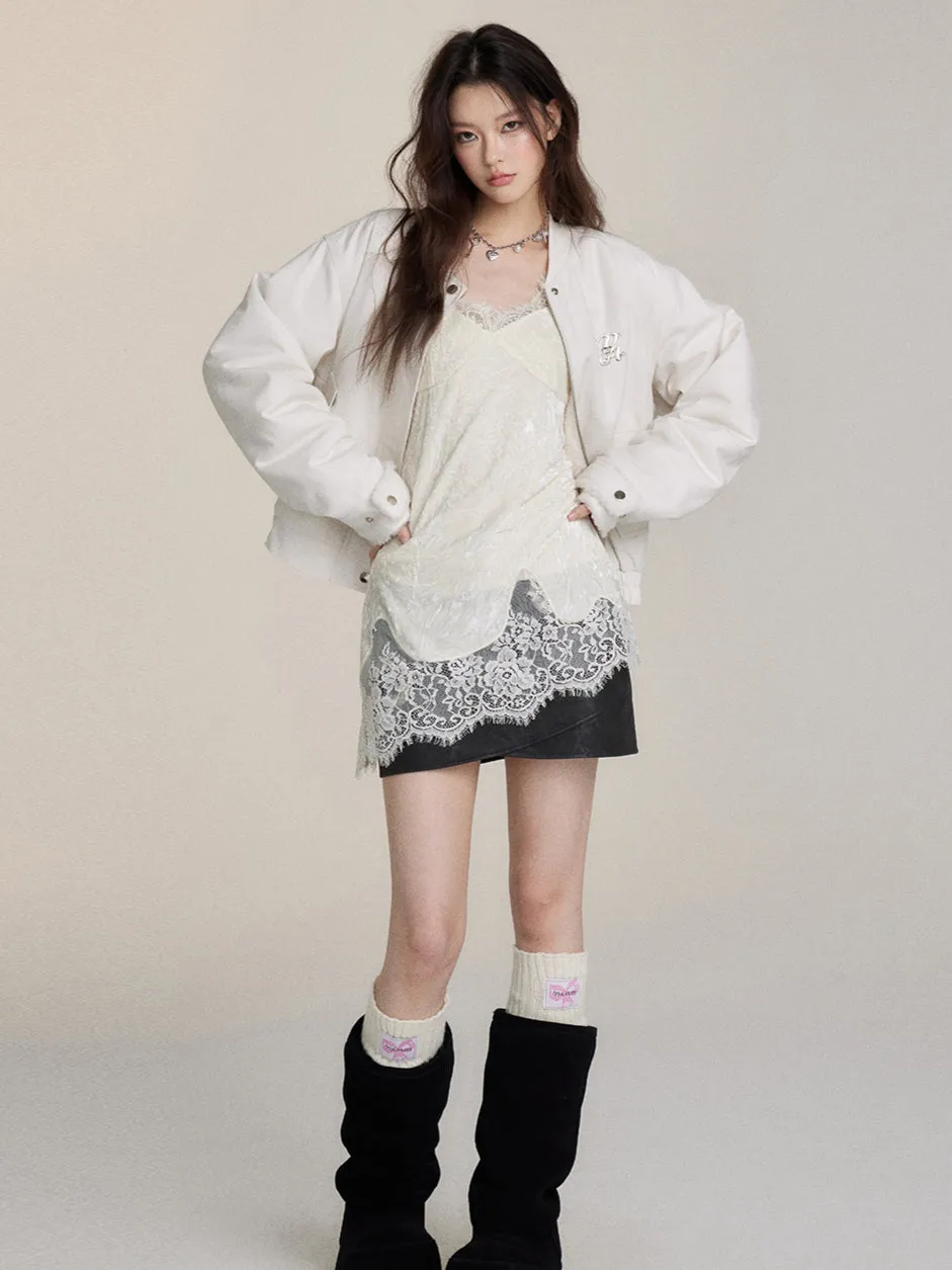 Fur Collar Two-Way Fuzzy Baseball Jacket