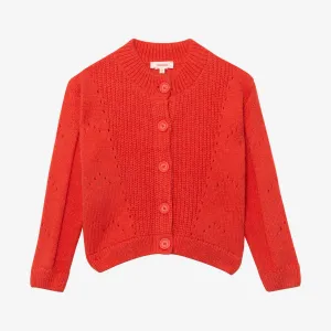 Girl red openwork cardigan