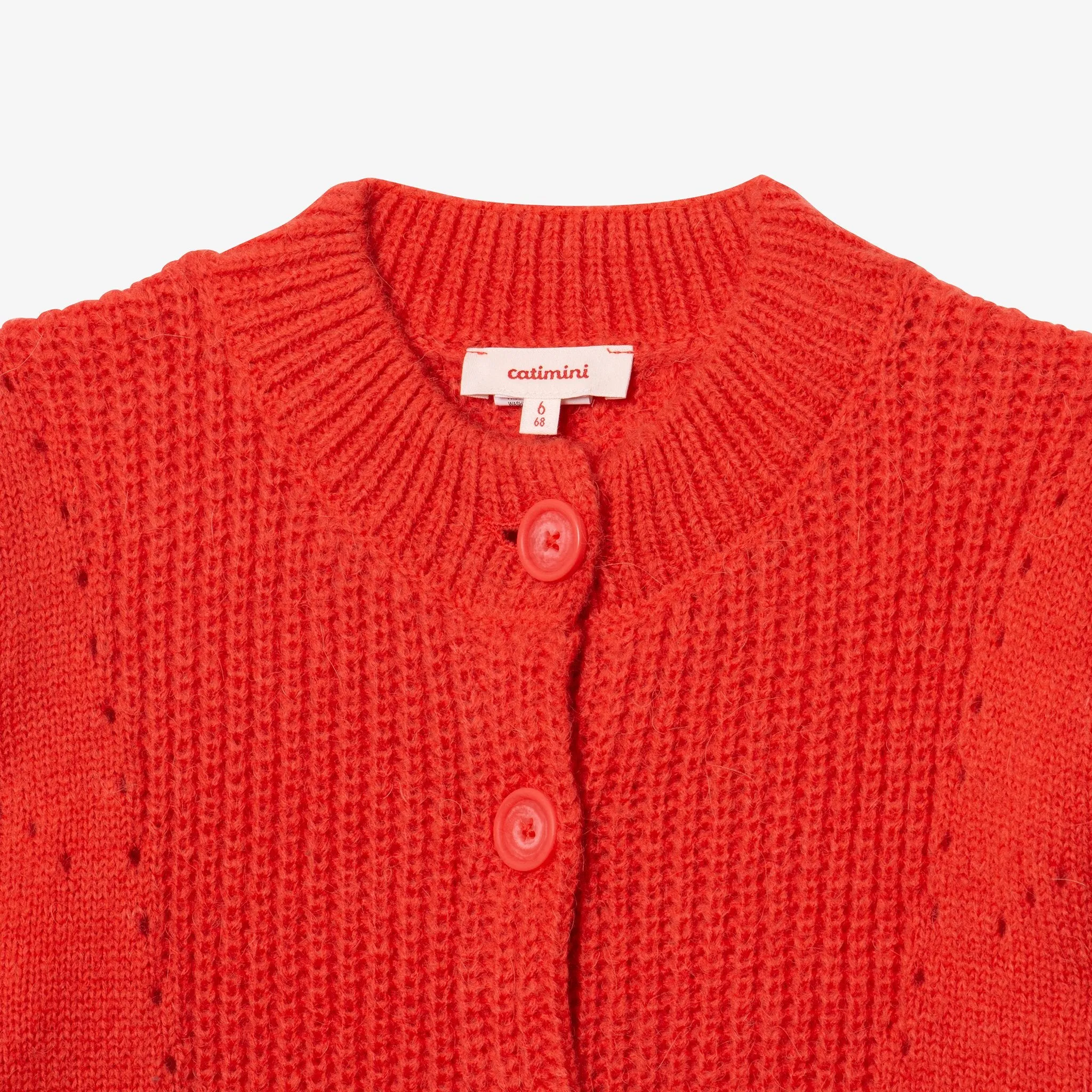 Girl red openwork cardigan