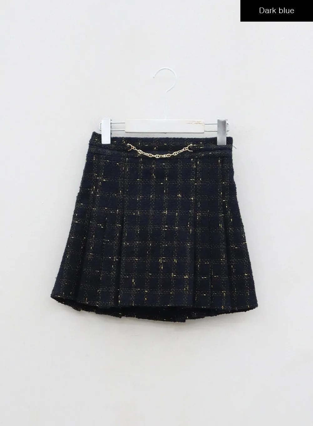 Golden Chain Pleated Plaid Mini Skirt BD01