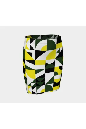 Green Abstract Fitted Skirt