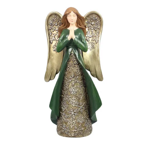 Green and Gold Praying Resin Angel