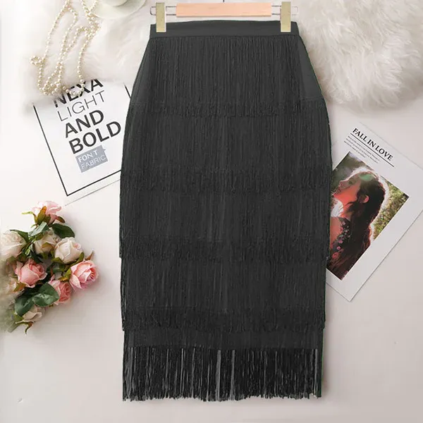 Green Blue Black Ladies Fringe Bodycon Pencil Skirts