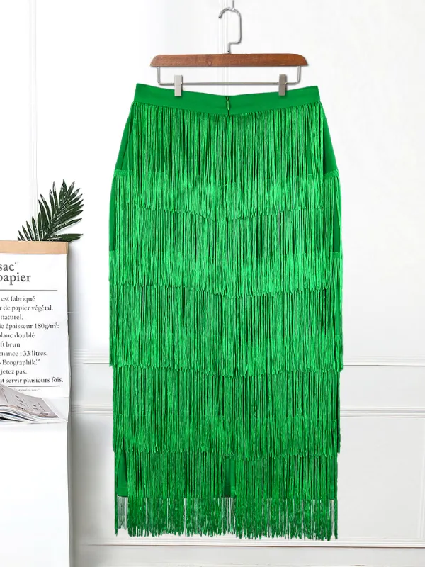 Green Blue Black Ladies Fringe Bodycon Pencil Skirts