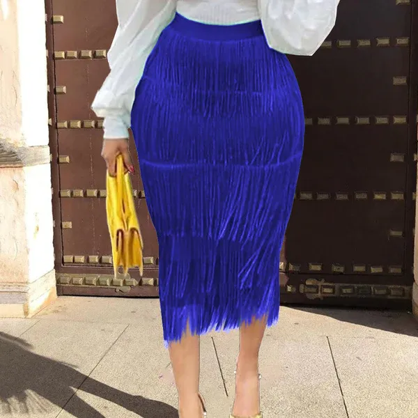 Green Blue Black Ladies Fringe Bodycon Pencil Skirts