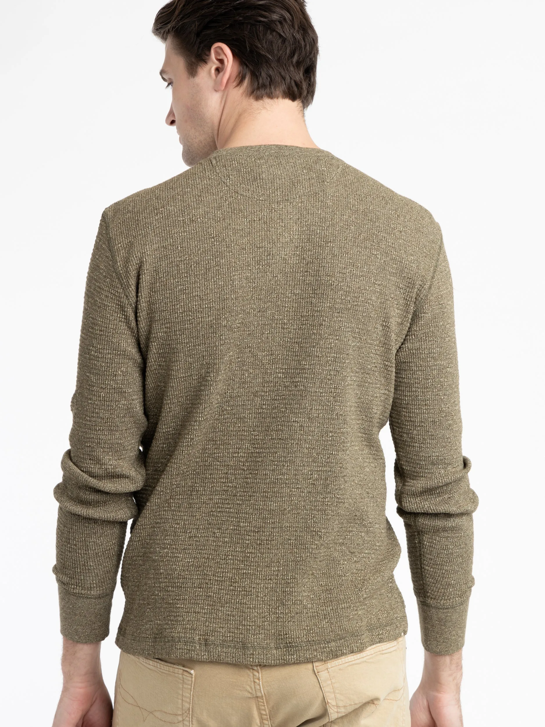 Green Waffle-Knit Henley Shirt