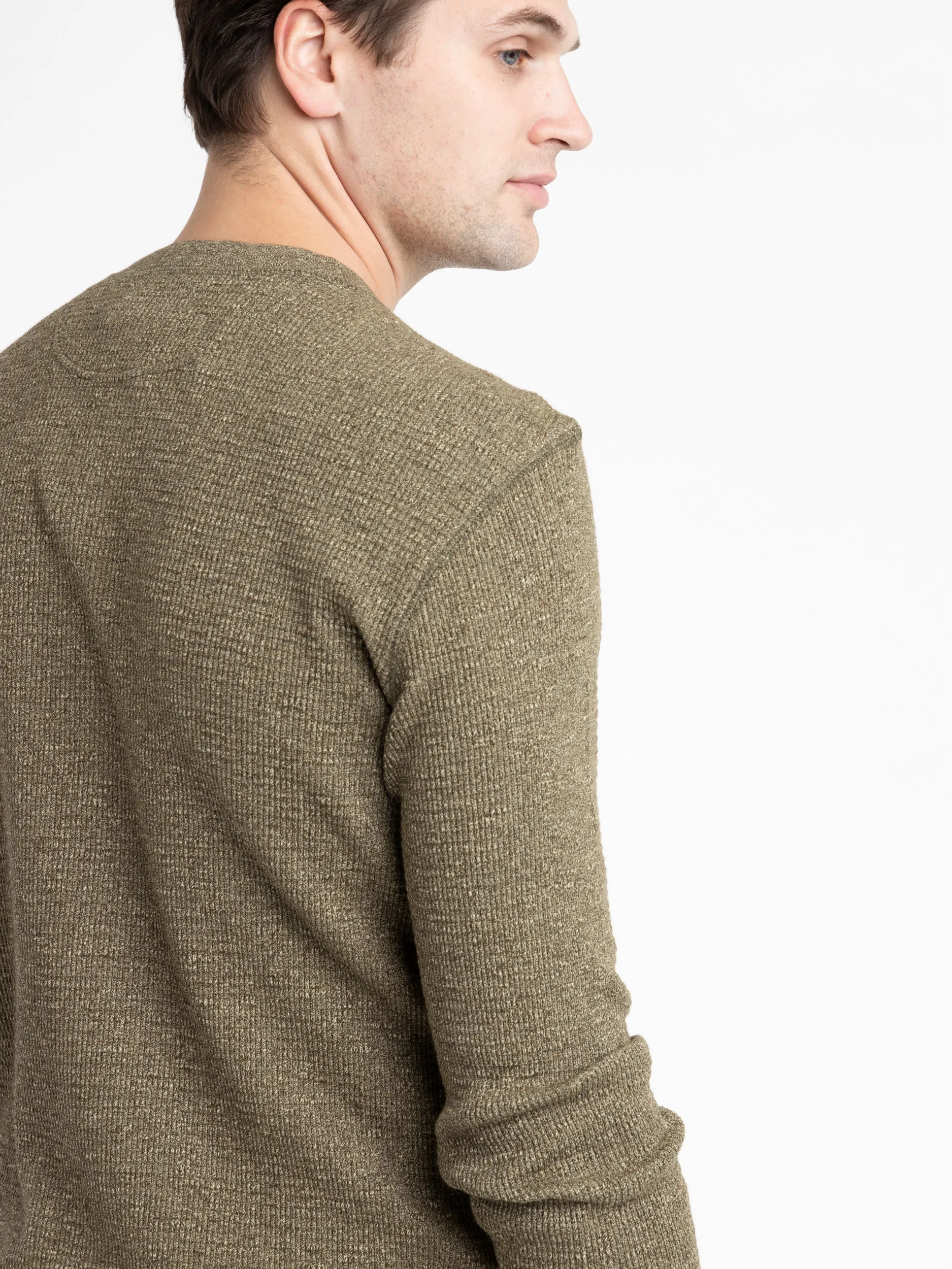 Green Waffle-Knit Henley Shirt