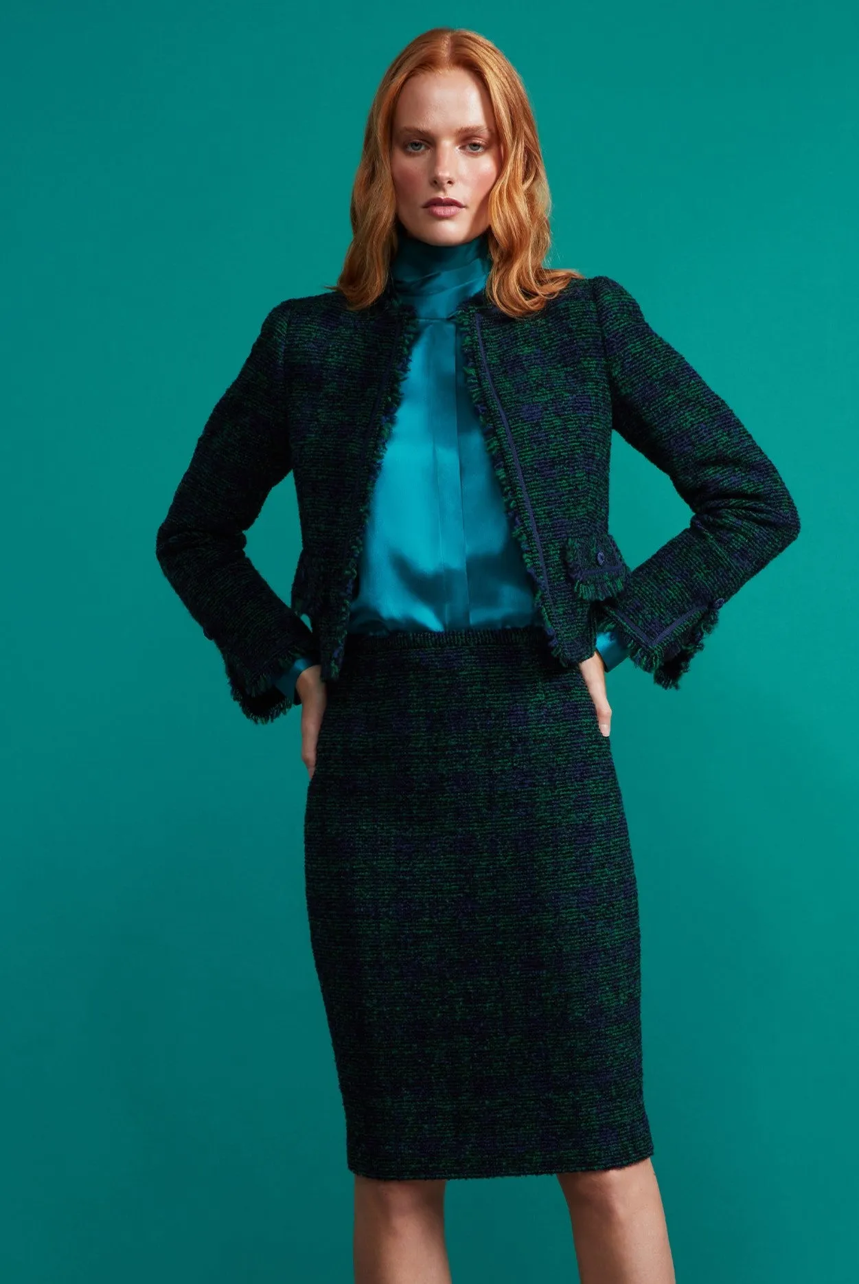 Green/Navy Boucle Tweed Skirt - Penny