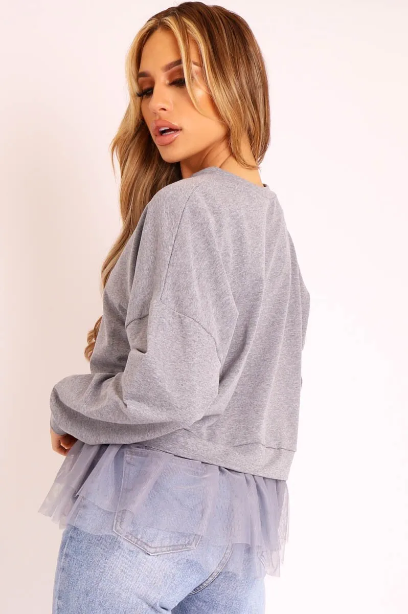 Grey Organza Insert Sweater - Nancy