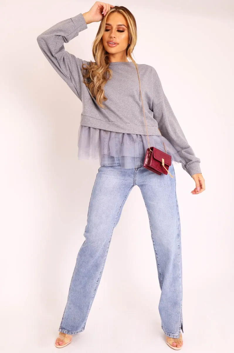 Grey Organza Insert Sweater - Nancy