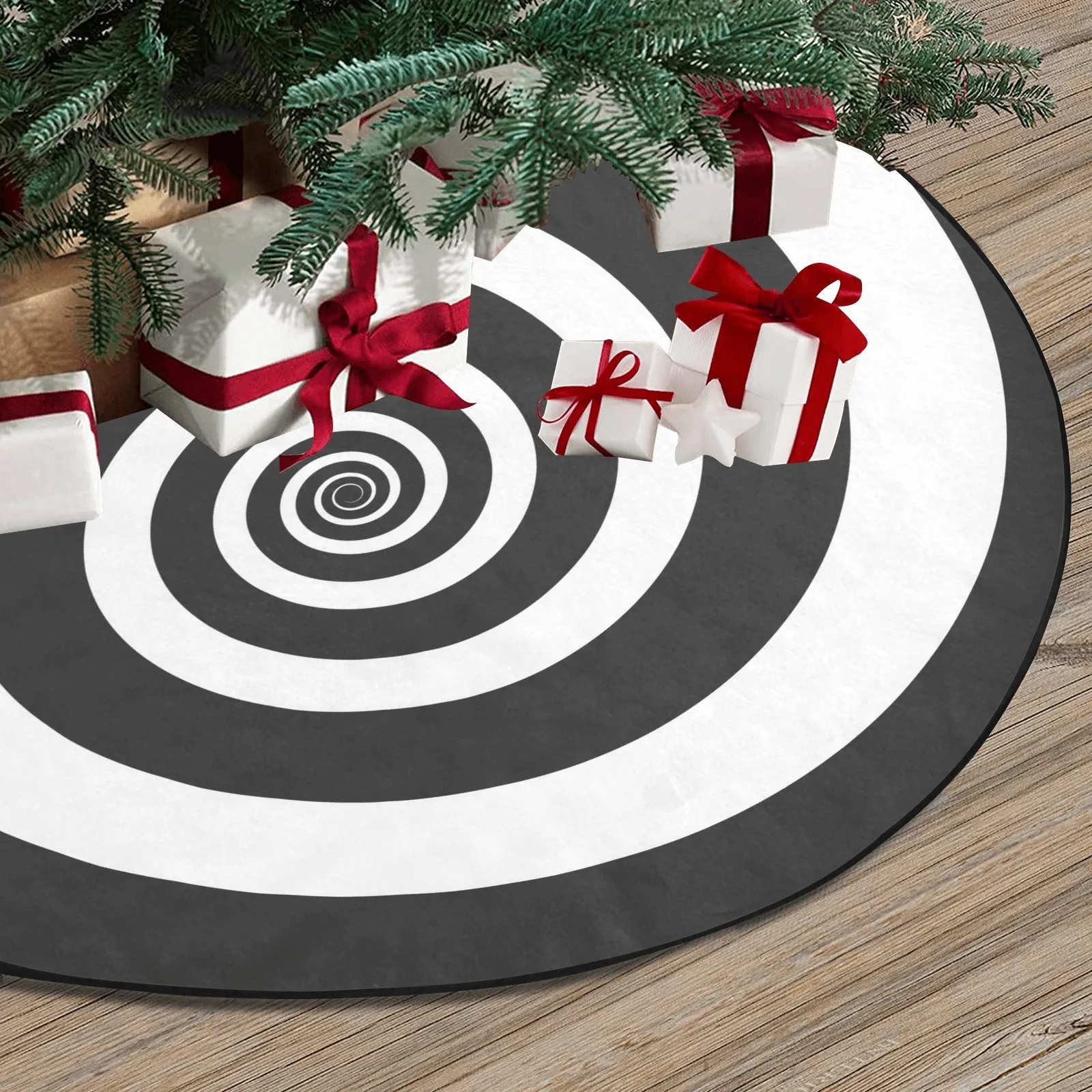 Halloween Tree Skirt, Hypnotic Spiral Black White Christmas Small Large Cover Home Decor Decoration Witch Gothic Creepy Spooky Party