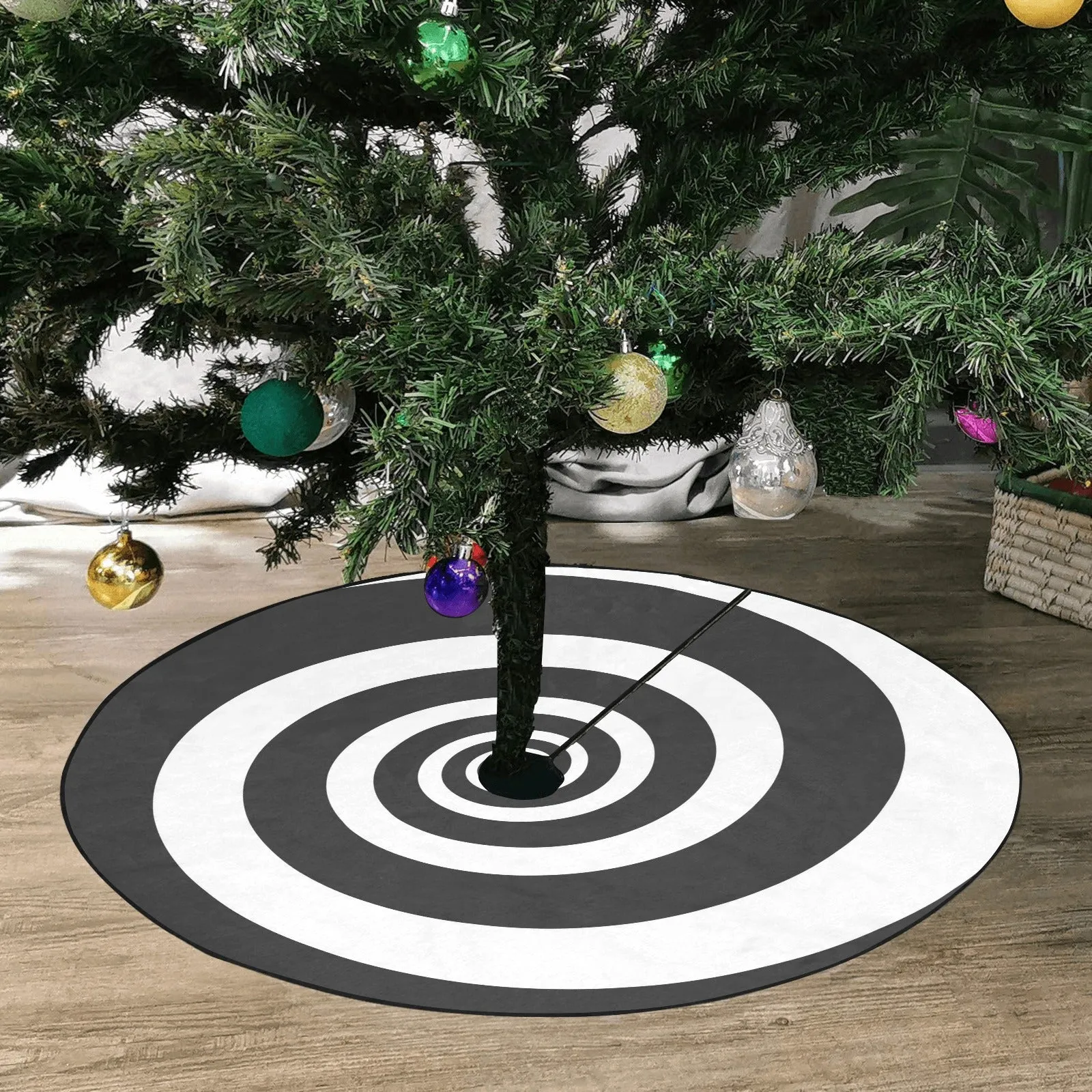 Halloween Tree Skirt, Hypnotic Spiral Black White Christmas Small Large Cover Home Decor Decoration Witch Gothic Creepy Spooky Party